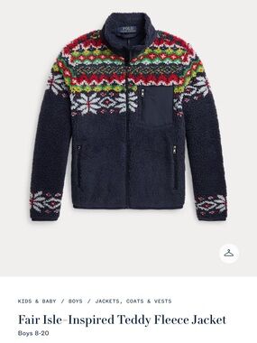 Polo by Ralph Lauren Navy Fair Isle Teddy Fleece Jacket with Red Accent